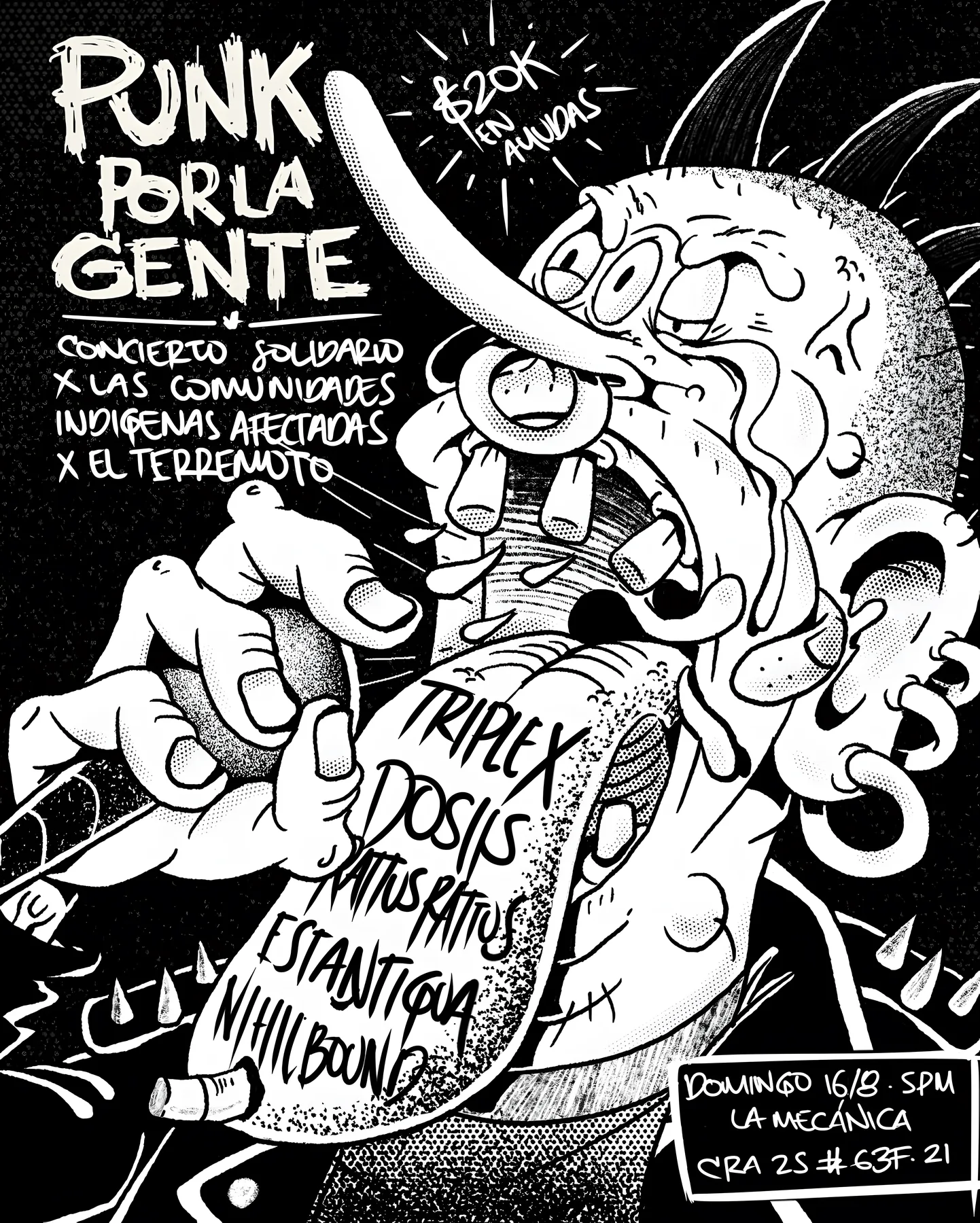 Black and white punk character poster illustration