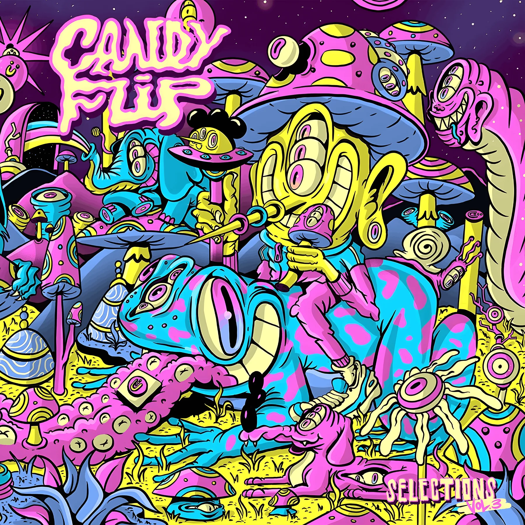Colorful psychedelic cartoon character illustration