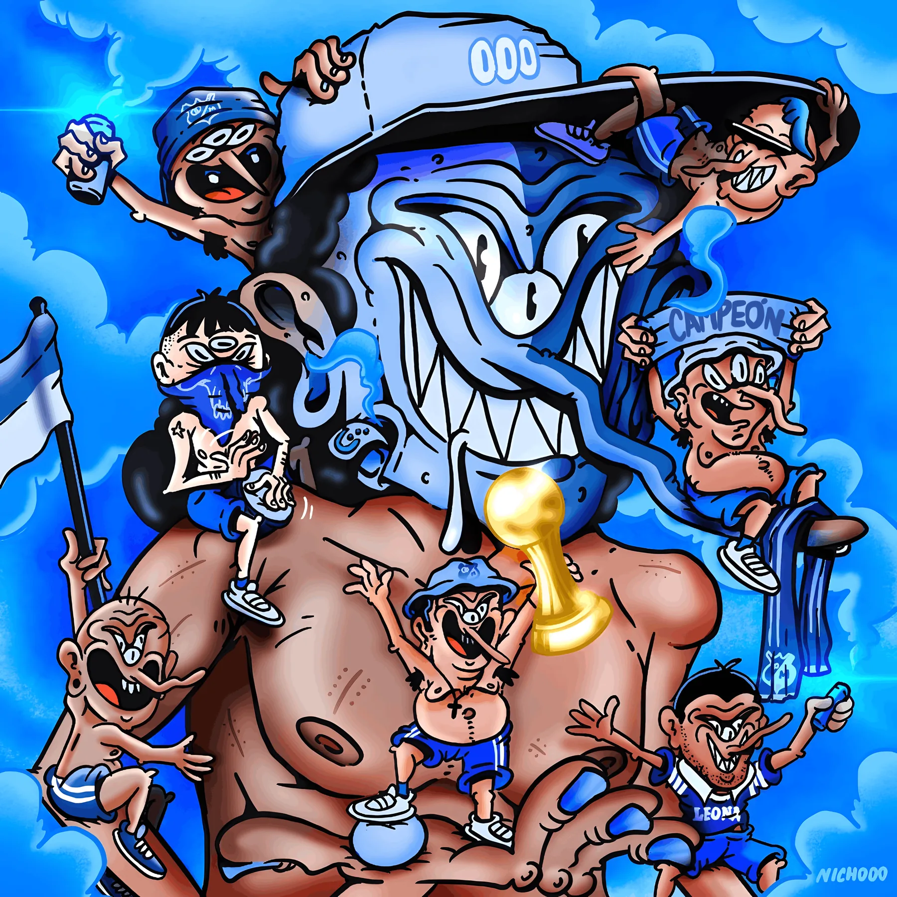 Blue cartoon basketball character illustration